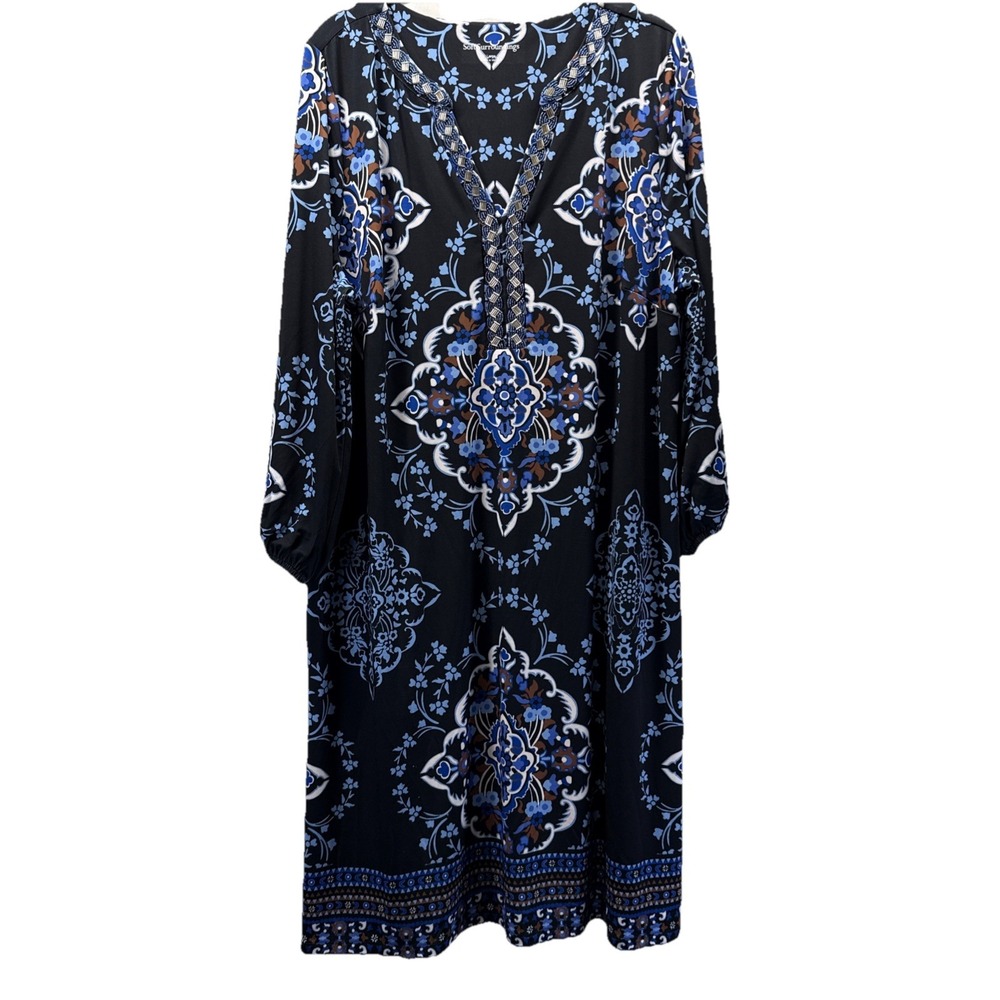 Soft Surroundings Women's Dress Size Large Blue Black Paisley Pockets Midi Lined